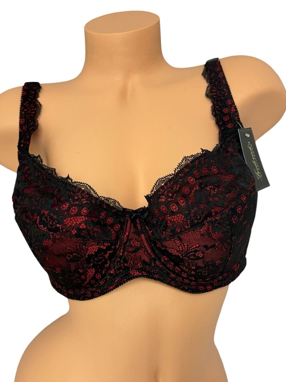 NWT! Frederick's of Hollywood Voluptuous Red & Black Lace Bra 42D
